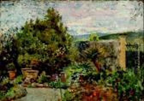 Giardino Di Villa De Gori A Careggi Oil Painting by Telemaco Signorini