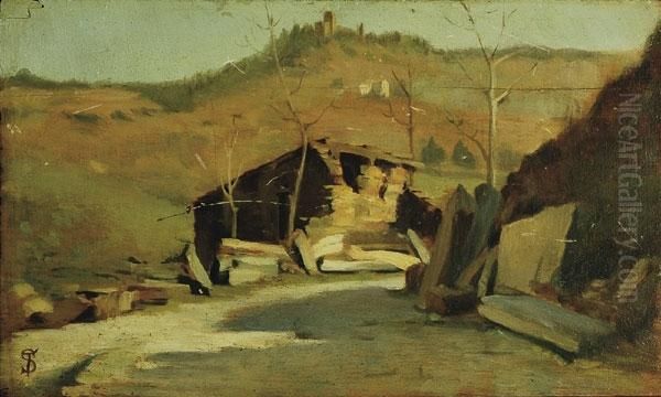 Paesaggio Nella Campagna Senese Oil Painting by Telemaco Signorini