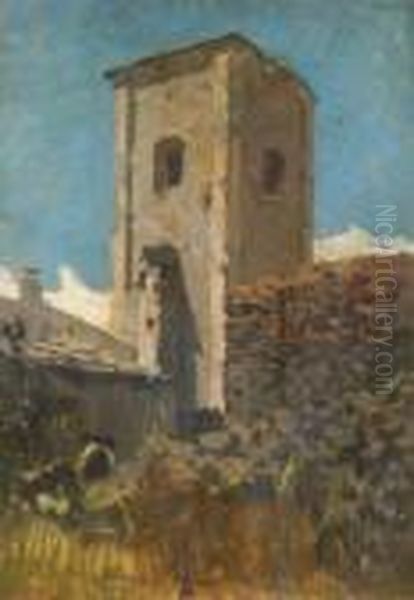 La Torre A Riomaggiore Oil Painting by Telemaco Signorini