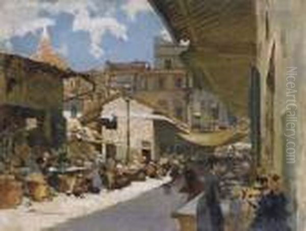 Il Mercato Vecchio A Firenze Oil Painting by Telemaco Signorini