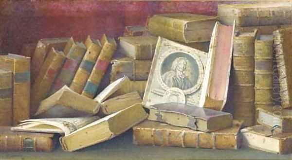 Still-life of books Oil Painting by Frederick R. Spencer