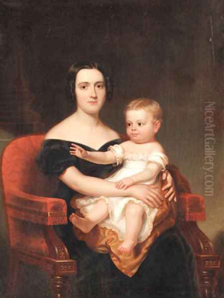 Portrait of Frances Pierpont Raymond Hunt and Daughter, Frances Helen Hunt, Age 2 Oil Painting by Frederick R. Spencer