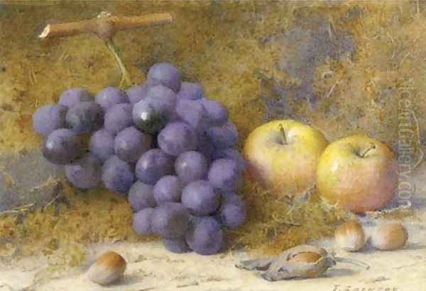 Still life with grapes, two apples and four hazlenuts Oil Painting by Frederick R. Spencer