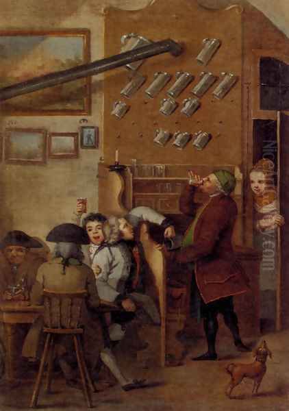 Merrymaking In An Inn Oil Painting by Joseph Salomon