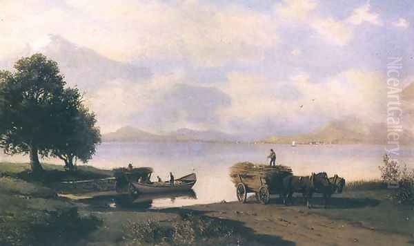 On the Bank of a Lake Oil Painting by Hans Schleich