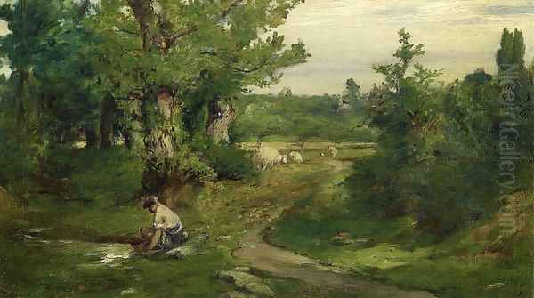 Little Shepherd Oil Painting by Walter Shirlaw