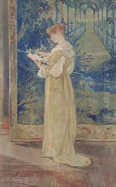 Woman Reading Oil Painting by Walter Shirlaw