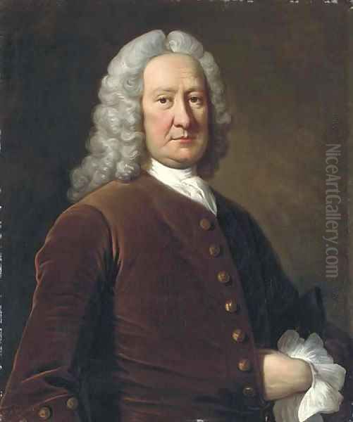 Portrait of Edward Stone, half-length, in a brown velvet coat and white cravat Oil Painting by Christopher Steele