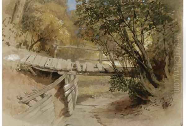 A dilapidated bridge in Hertfordshire Oil Painting by Clarkson Stanfield