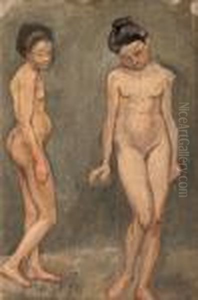 Study Of A Naked Model Oil Painting by Hugo Simberg