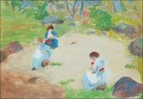 Children Playing Oil Painting by Hugo Simberg