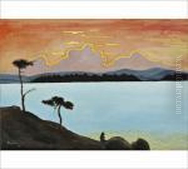 Sunset In Ruovesi Oil Painting by Hugo Simberg