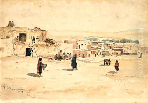 Pueblo Village Oil Painting by Frank Paul Sauerwein