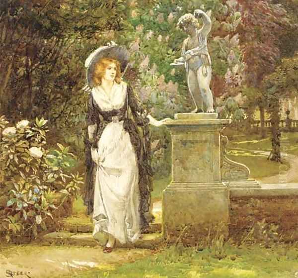 Girl in an ornamental garden Oil Painting by Henry Reynolds Steer