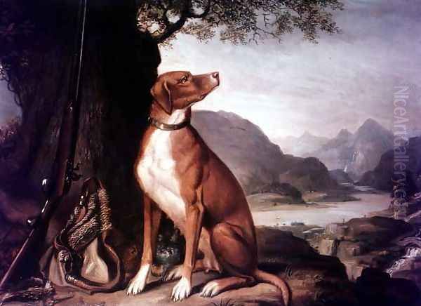 G. M. Johnstons favourite gun dog in a landscape Oil Painting by J. Francis Sartorius