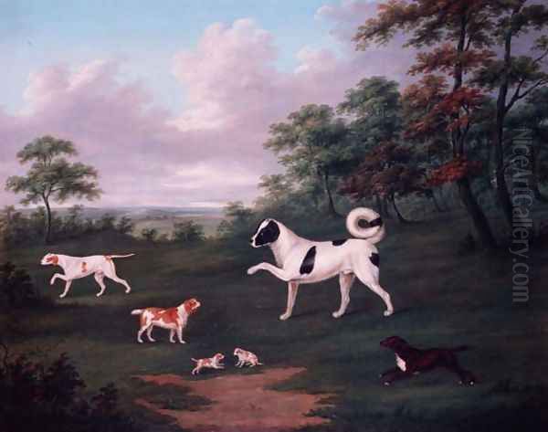 Sporting dogs in a landscape Oil Painting by J. Francis Sartorius