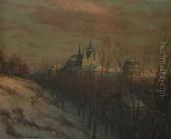 Prague Castle From The Stag Moat Oil Painting by Tavik Frantisek Simon