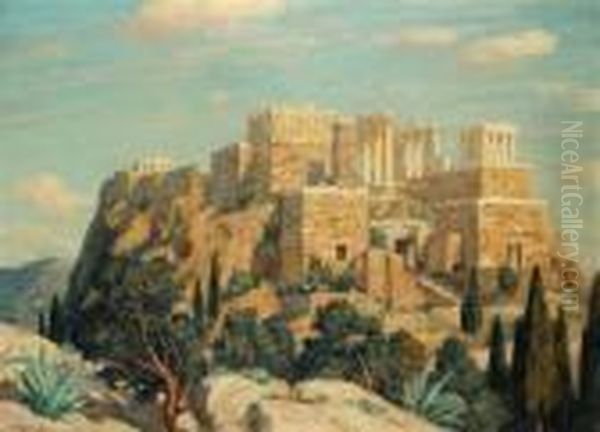 The Acropolis In Athens Oil Painting by Tavik Frantisek Simon