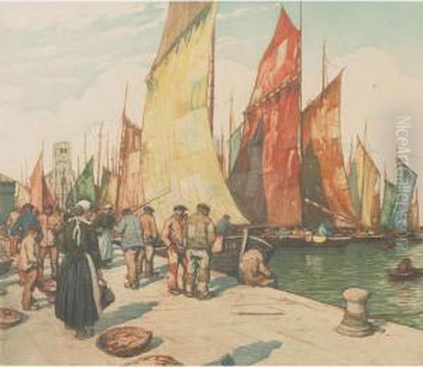 Boats At Concarneau Oil Painting by Tavik Frantisek Simon