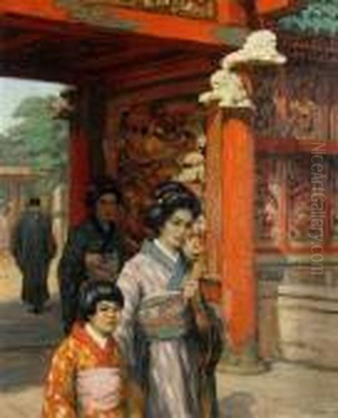 A Buddhist Temple In Tokyo Oil Painting by Tavik Frantisek Simon