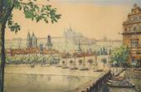 A View Of Charles Bridge And Praguecastle Oil Painting by Tavik Frantisek Simon