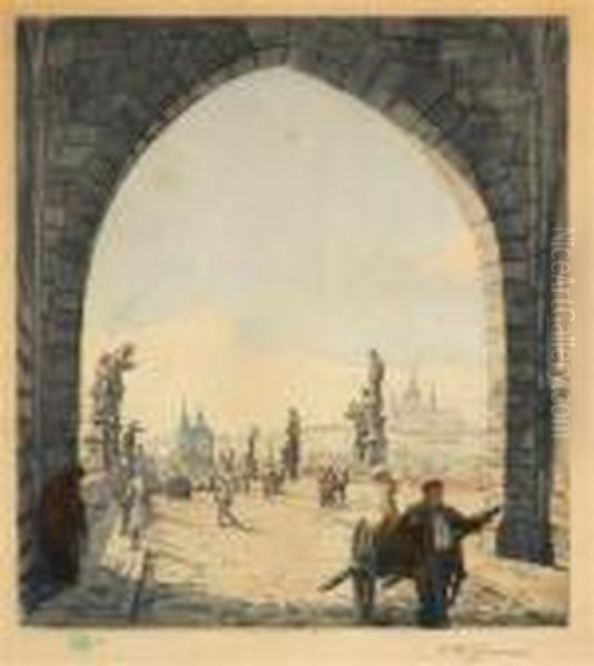 Blick Auf Die Karlsbrucke Oil Painting by Tavik Frantisek Simon