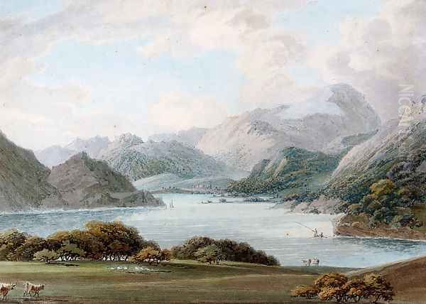 Lake District View With A Fisherman Oil Painting by Thomas Sunderland