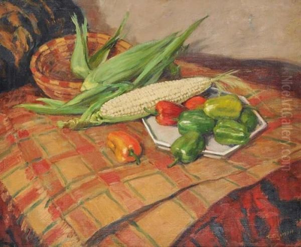 A Vegetable Still Life Oil Painting by Tavik Frantisek Simon