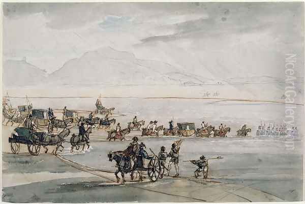 The High Sheriff of Lancashire Crossing Morecambe Sands Oil Painting by Thomas Sunderland