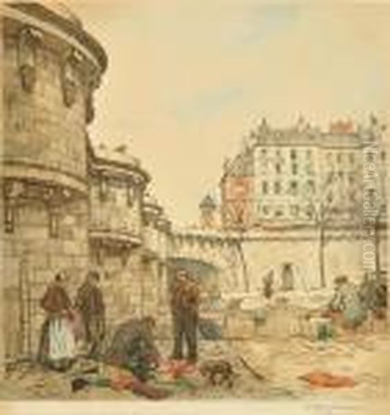 Junk Dealers Under Pont Neuf Oil Painting by Tavik Frantisek Simon