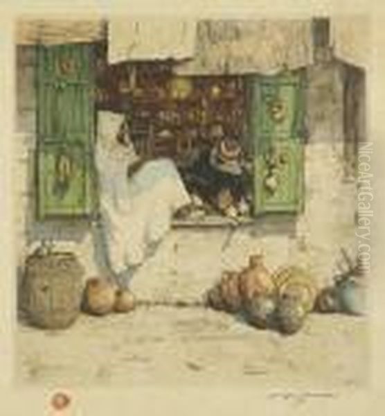 An Oriental Shop Oil Painting by Tavik Frantisek Simon