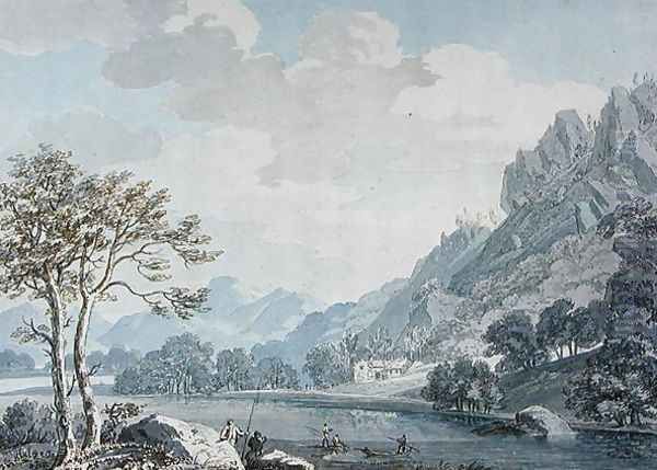 View of Ullswater from Pooley Bridge Oil Painting by Thomas Sunderland