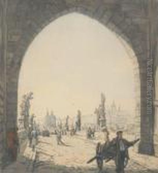 On Charles Bridge Oil Painting by Tavik Frantisek Simon