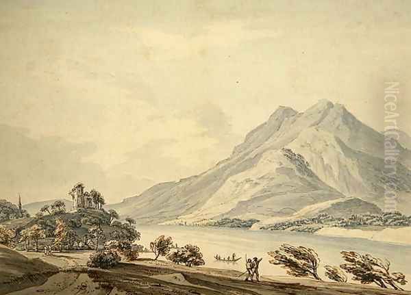 Mountain of Rigi and the Ancient Castle of Hapsbourg on the Lake of Lucerne Oil Painting by Thomas Sunderland