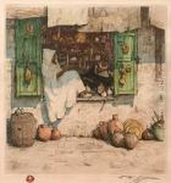 Arabian Shop In Tanger Oil Painting by Tavik Frantisek Simon