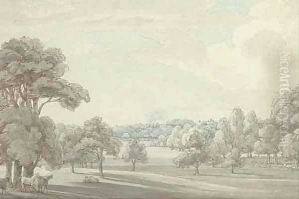 A view of Goldsbro Grounds, Yorkshire Oil Painting by Thomas Sunderland