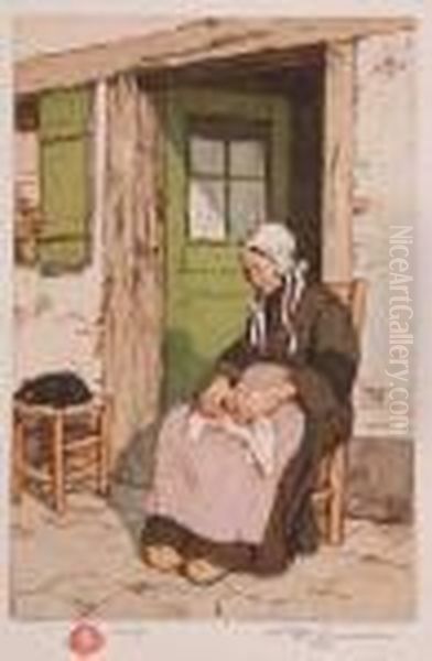 A Breton Woman Oil Painting by Tavik Frantisek Simon