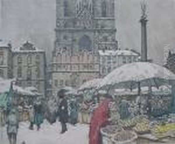 ''st. Nicholas Market In Old Town Square'' Oil Painting by Tavik Frantisek Simon