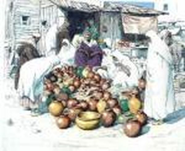 ''arabian Potters, Tangier'' Oil Painting by Tavik Frantisek Simon