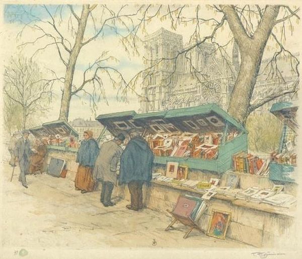 [selling Wares Along The Seine]; Bogainistes, Printemps; Quai De Latournelle Oil Painting by Tavik Frantisek Simon