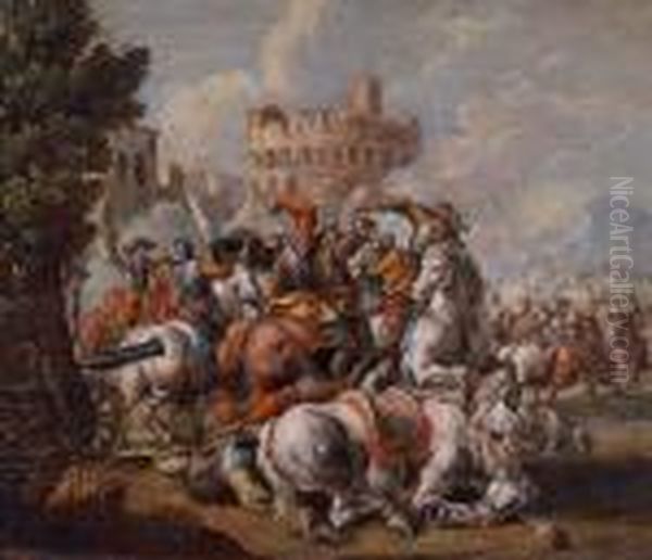 Una Serie Di Quattro Scene Di Battaglia Oil Painting by Francesco Simonini