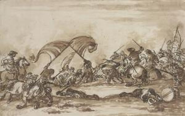 A Battle Scene With Fallen Soldiers Crawling Across Thebattlefield Oil Painting by Francesco Simonini