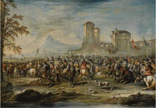 A Cavalry Column Preparing To Advance Oil Painting by Francesco Simonini