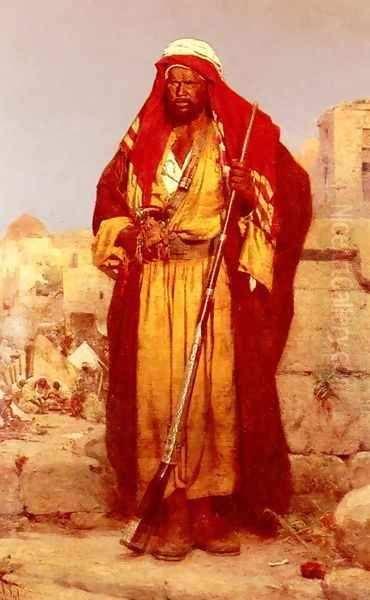 A Nubian Guard Oil Painting by Adolf Seel