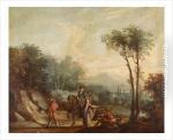 Gentilhomme A Cheval Et Son Page Dans Un Paysage Oil Painting by Francesco Simonini