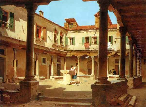 In The Courtyard Oil Painting by Adolf Seel