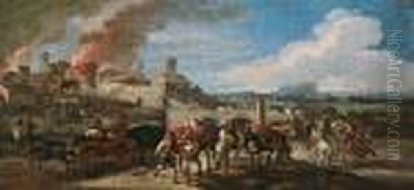 Fuga Da Una Citta In Fiamme Oil Painting by Francesco Simonini