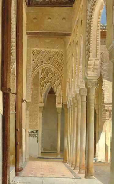 A Colonnade, Alhambra Palace Oil Painting by Adolf Seel