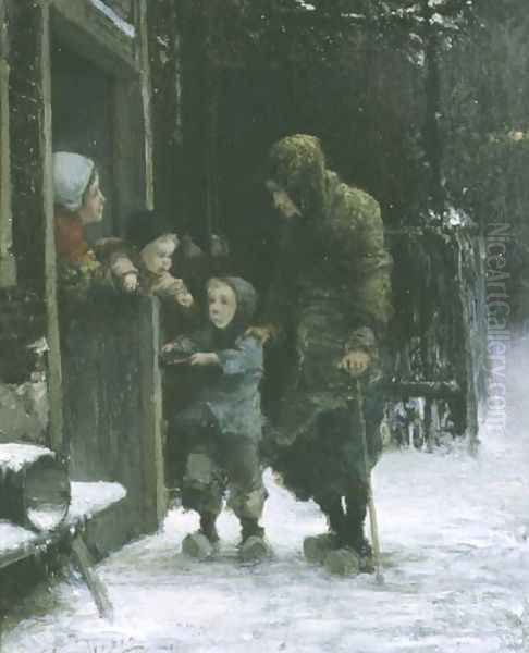 Old Woman and Young Boy Begging Oil Painting by Ferdinand Carl Sierich