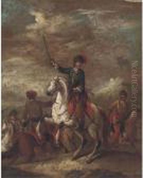 A Cavalry Officer Leading His Men Oil Painting by Francesco Simonini